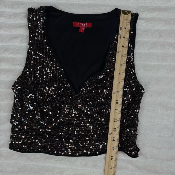 NWOT GUESS Bronze Gold Sequin Sleeveless V-Neck Crop Top – Size M Glam Sparkly - Picture 7 of 10